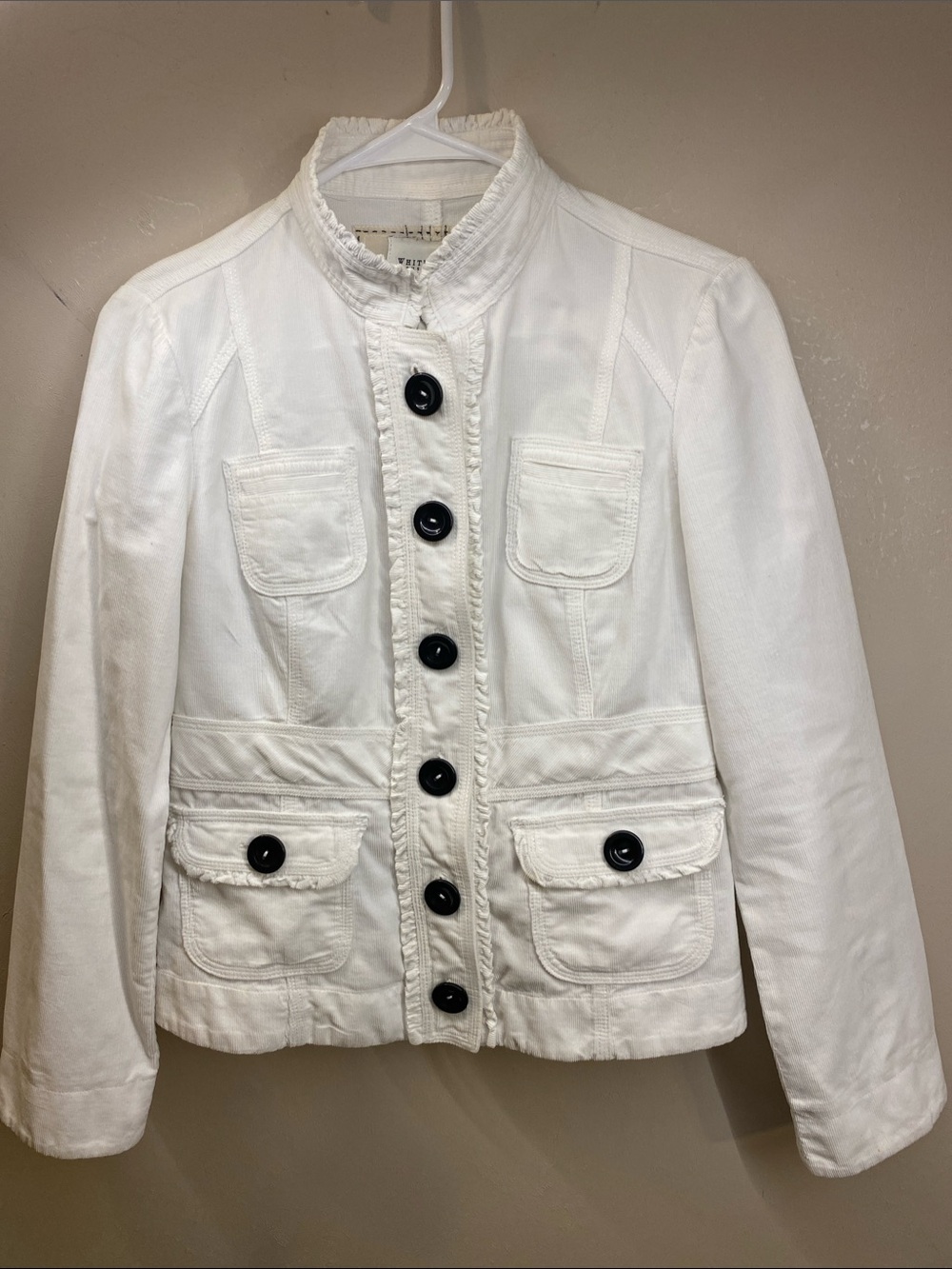 White House Black Market Crisp White Button-Front Military Jacket
